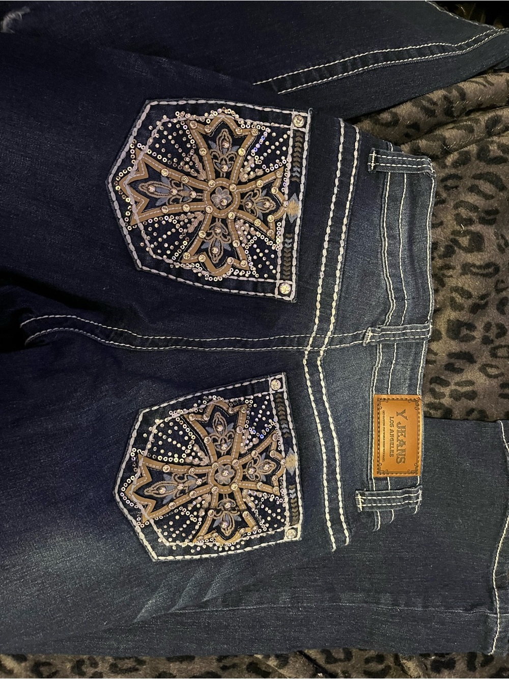 Dark Indigo Women's Flared Jeans with Distressed Detail - Picture 2 of 2